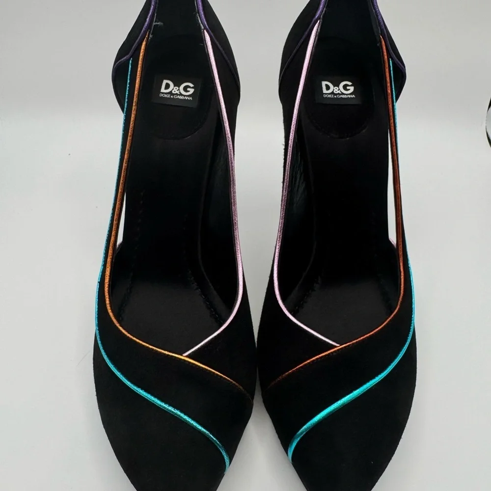 D&G Black Heels with Vibrant Multicolor Accents size 39 Italy